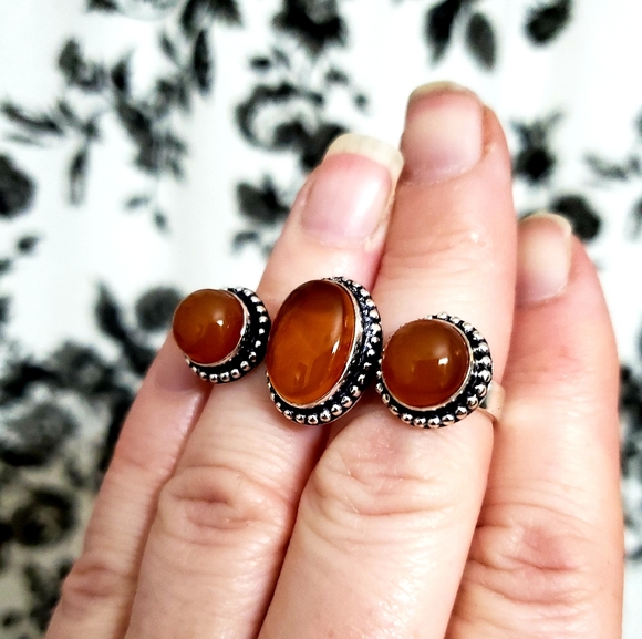 New Yellow Agate Double 925 Silver Knuckle Ring. - Picture 5 of 8